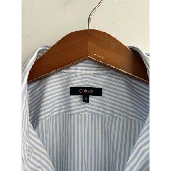 Quince Men Organic Cotton Stretch Poplin Dress Shirt Light Blue White Stripe XL - Picture 4 of 9